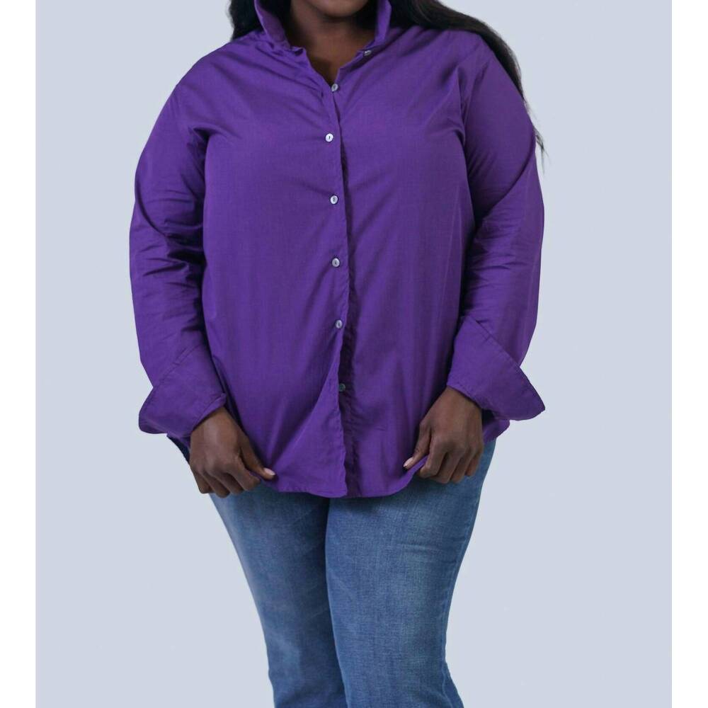 NEW JILL MCGOWAN joan easy cut stand collar shirt in purple